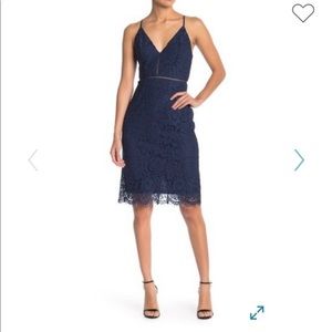 ASTR the label navy V neck lace sheath dress